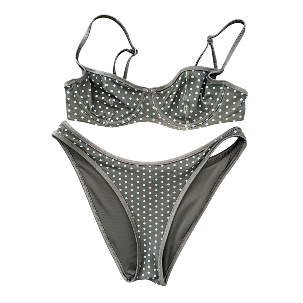 PINK By Frankies Bikinis VS Brown Polka Dot Underwire Bikini Set L Top XL Bottom